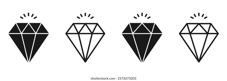 Diamond icon set. Black and white diamond icon. Diamond icon set with modern style. Diamonds logo design. Vector illustration. EPS 10.