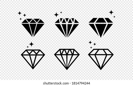 Juego de iconos de diamantes. Piedra de cristal. Joyas. Vector sobre fondo transparente aislado. EPS 10