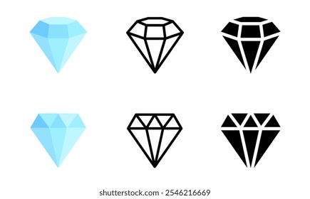 Diamond icon set. Different brilliant icon. Collection gemstone icons. Crystal symbol. Vector illustration.