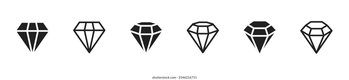 Diamant-Symbolsatz. Ein anderes brillantes Symbol. Kollektion Edelsteinsymbole. Kristall-Symbol. Vektorgrafik.