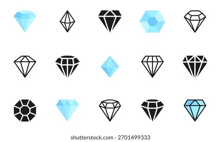 Diamant-Symbolsatz. Ein anderes brillantes Symbol. Kollektion Edelsteinsymbole. Kristall-Symbol. Vektorgrafik.