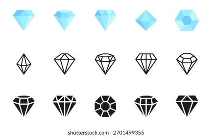 Diamant-Symbolsatz. Ein anderes brillantes Symbol. Kollektion Edelsteinsymbole. Kristall-Symbol. Vektorgrafik.