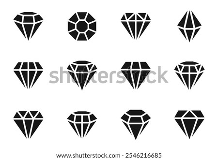 Diamond icon set. Different brilliant icon. Collection gemstone icons. Crystal symbol. Vector illustration.