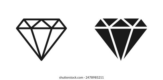 Diamant-Symbolsatz. Verschiedene Formens von Diamantschnitten. Diamant-Symbol in flachem Stil gesetzt. Abstrakte schwarze Diamant-Kollektion-Symbole. Edelstein-Symbolsatz. Karo-Logo-Design. Vektorillustration. EPS 10