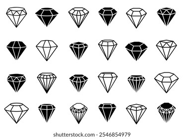 Diamond icon set. Different shapes of diamond cuts. Dimond icon set in flat style. Abstract black diamond collection icons. Gemstone icon set. Diamonds logo