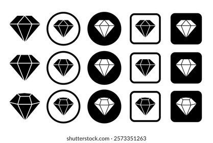 Diamond icon set. Different shapes of diamond cuts. Diamond icon set in flat style. Diamond collection icons. Diamonds logo design. Vector illustration.