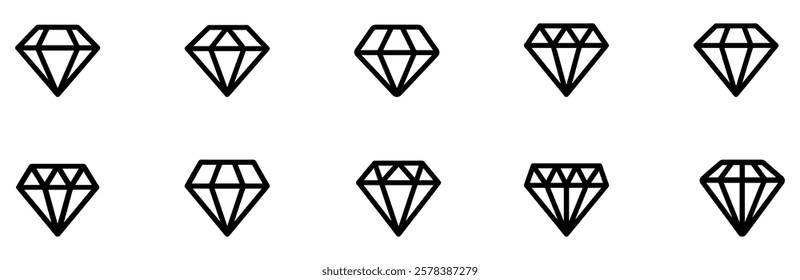 Diamond icon set. Different shapes of diamond cuts. Dimond icon set in flat style. Abstract black diamond collection icons. Gemstone icon set. Diamonds logo design. Vector illustration. EPS 10