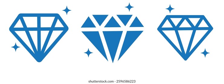 Diamond icon set. Different shapes of diamond cuts. Diamond icon set in flat style. Diamond collection icons. Diamonds logo design. Vector illustration.