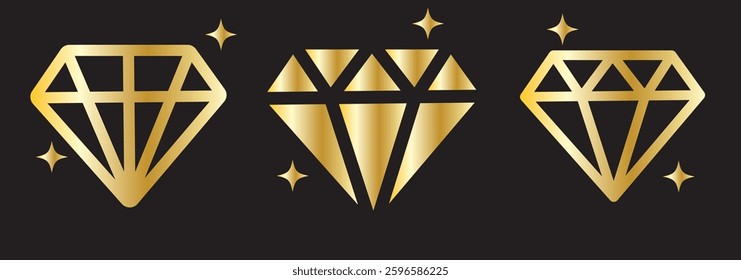 Diamond icon set. Different shapes of diamond cuts. Diamond icon set in flat style. Diamond collection icons. Diamonds logo design. Vector illustration.