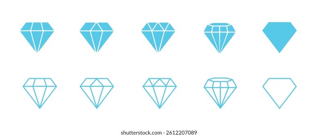 	
Diamond icon set. Different shapes of diamond cuts. Dimond icon set in flat style. Abstract black diamond collection icons. Gemstone icon set. Diamonds logo design. Vector illustration