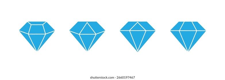 Diamant-Symbolsatz. Verschiedene Formen von Diamantschnitten. Diamant-Ikone im flachen Stil. Symbole der Diamantkollektion. Diamanten lostockgo Design. Vektorgrafik.