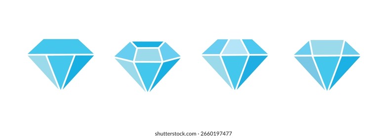 Diamond icon set. Different shapes of diamond cuts. Diamond icon set in flat style. Diamond collection icons. Diamonds lostockgo design. Vector illustration.