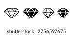 Diamond icon set, featuring different shapes of diamond cuts, flat style icons, abstract black diamond collection. Diamond line and solid icon set with brilliant gemstone symbols vector. Isolated on vector illustration. Eps 10