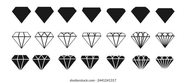Conjunto de iconos de diamantes. ilustración vectorial de diseño plano aislado sobre fondo blanco.