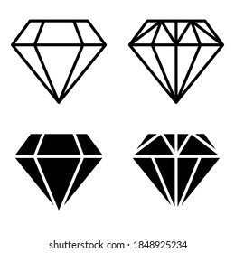 Diamond icon set. Four gem stones symbols isolated on white background.