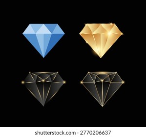 Diamond Icon Set with Gold, Blue, and Black Geometric Styles