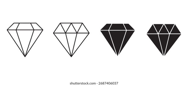 Diamond icon set. isolated on white background with outline and solid style.