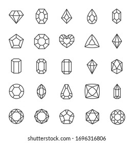 Diamond, Icon Set. Jewelry Crystal Gems Of Various Shapes. Gemstones. Linear Icons. Line With Editable Stroke