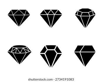 Diamond icon set. Luxury gem symbols collection. Crystal jewel silhouette illustration