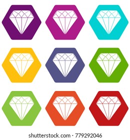 Diamond icon set many color hexahedron isolated on white vector illustration
