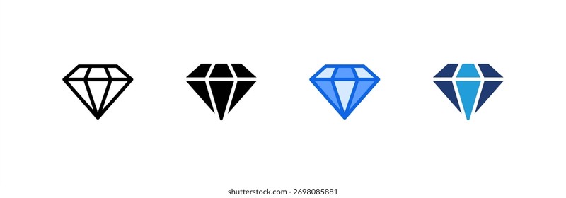 Diamond icon set multiple style collection. Vector illustration.