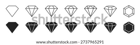 Diamond icon set in outline and solid style vector isolated graphic on transparent background