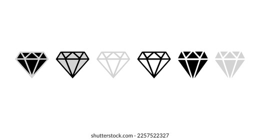 Juego de iconos de diamantes. conjunto de seis iconos en un fondo blanco. Ilustración del vector