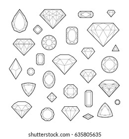 Diamant, Symbolsatz, Vektorgrafik, Liniendesign einzeln auf weißem Hintergrund