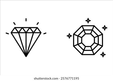 diamond icon set. vector logo. black outline isolated white background