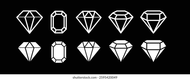 Diamond icon set for web and mobile app. symbols or icon of jewelry precious stones, diamond, rubies and luxury crystal. diamond gems sign and symbol. vector

