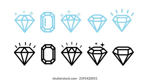Diamond icon set for web and mobile app. symbols or icon of jewelry precious stones, diamond, rubies and luxury crystal. diamond gems sign and symbol. vector
