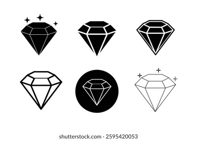 Diamond icon set for web and mobile app. symbols or icon of jewelry precious stones, diamond, rubies and luxury crystal. diamond gems sign and symbol. vector
