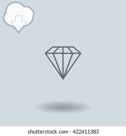 Diamond icon with shadow. Cloud of download with arrow.