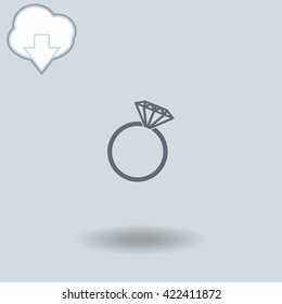 Diamond icon with shadow. Cloud of download with arrow.