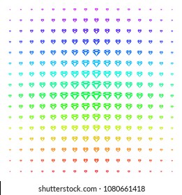 Diamond icon spectrum halftone pattern. Vector diamond objects organized into halftone grid with vertical spectrum gradient. Designed for backgrounds, covers and abstract effects.