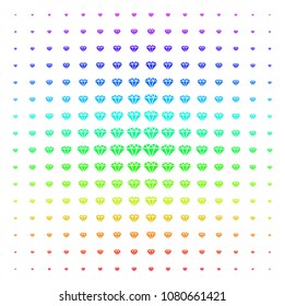 Diamond icon spectrum halftone pattern. Vector diamond shapes organized into halftone grid with vertical spectral gradient. Designed for backgrounds, covers and abstract compositions.