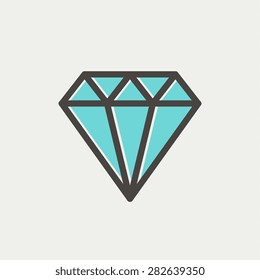 Icono de diamante delgado línea para web y móvil, moderno diseño minimalista plano. Icono del vector con contorno gris oscuro y color de desplazamiento en fondo gris claro.