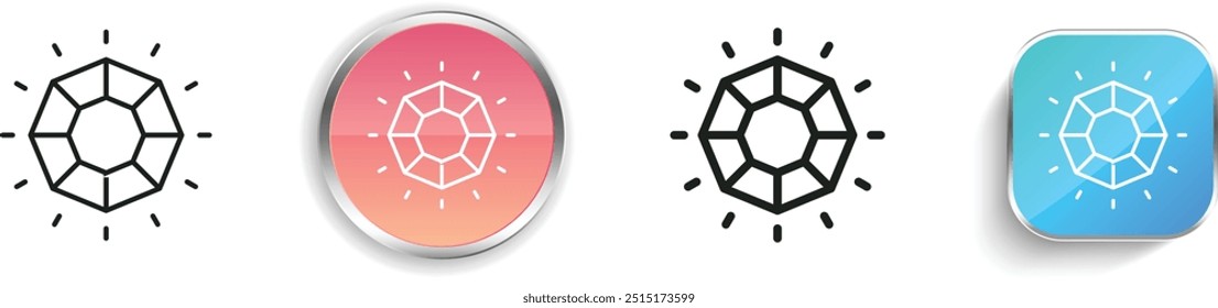 icono de diamante. Diseño de estilo lineal delgado, regular y de Botón aislado sobre fondo blanco