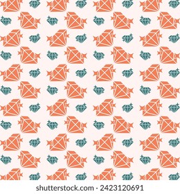 Diamond icon trendy orange repeating pattern cute colorful vector illustration background