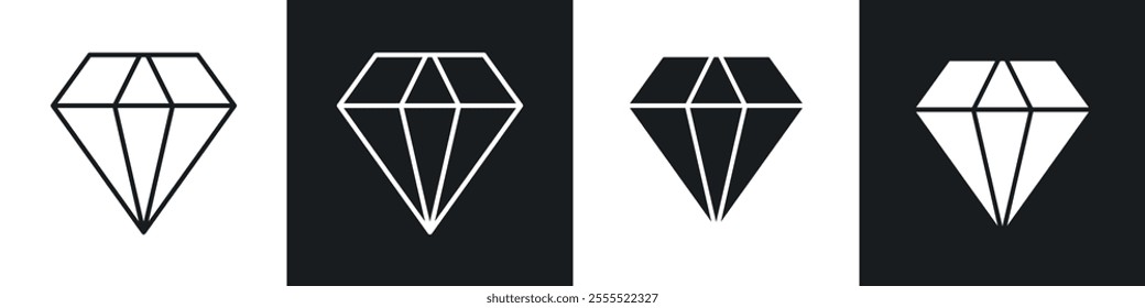 Diamond icon vector collection in black and white.