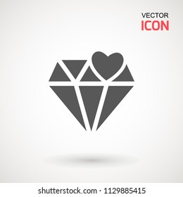 Diamond Icon Vector. Diamond and heart sign icon. Jewelry symbol. Gem stone. Graphic element. Silhouette simple. Logotype concept. Logo design template. Simple flat symbol. On white background.