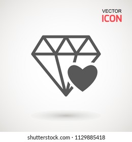 Diamond Icon Vector. Diamond and heart sign icon. Jewelry symbol. Gem stone. Graphic element. Silhouette simple. Logotype concept. Logo design template. Simple flat symbol. On white background.