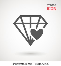 Diamond Icon Vector. Diamond and heart sign icon. Jewelry symbol. Gem stone. Graphic element. Silhouette simple. Logotype concept. Logo design template. Simple flat symbol.