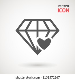 Diamond Icon Vector. Diamond and heart sign icon. Jewelry symbol. Gem stone. Graphic element. Silhouette simple. Logotype concept. Logo design template. Simple flat symbol.
