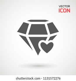 Diamond Icon Vector. Diamond and heart sign icon. Jewelry symbol. Gem stone. Graphic element. Silhouette simple. Logotype concept. Logo design template. Simple flat symbol.
