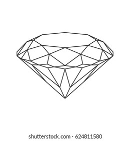 Diamant-Symbol. Vektorgrafik. Kristallzeichen. Brillanter Stein. Schwarzer Strich einzeln auf weißem Hintergrund. 