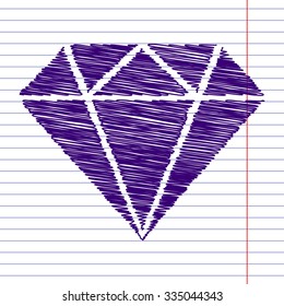 Diamond icon - Vector illustration with pen and school paper effect 