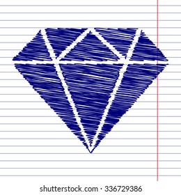 Diamond icon - Vector illustration with pen and school paper effect 