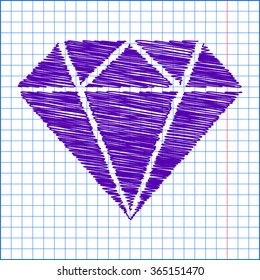 Diamond icon - Vector illustration with pen and school paper effect 