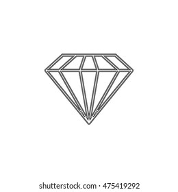 Diamond icon. Vector Illustration. Shiny crystal sign. Brilliant stone. Black stroke isolated on white background. Fashion modern design. Flat element. Symbol gift, jewel, gem or royal, rich.